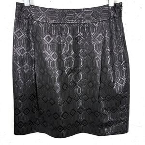 Tory Burch Siri Jacquard Pencil Skirt Side Zip Front Pleats Black Metallic 8